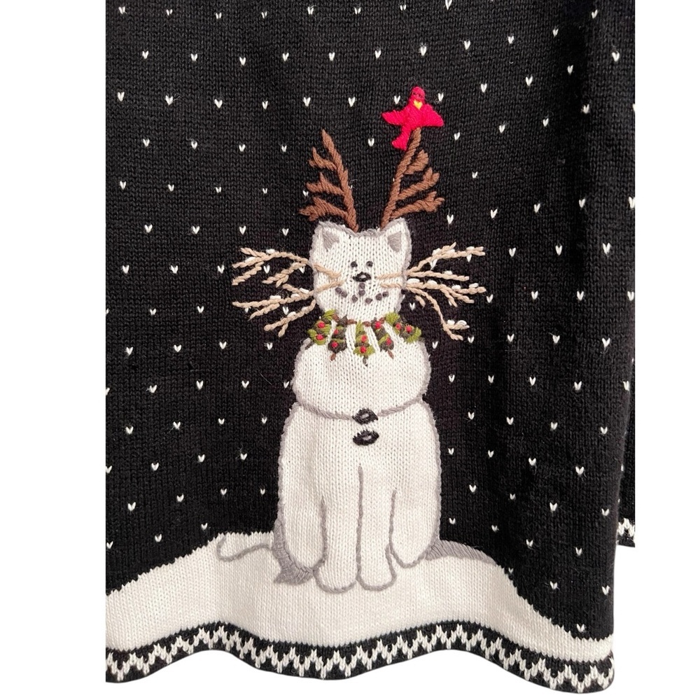Vintage Quacker Factory Winter Holiday Cat Tree Zippered Cardigan Sweater Medium - Picture 6 of 8